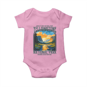 Yellowstone National Park Baby Onesie Worlds First NP Retro Vintage Graphic TS02 Light Pink Print Your Wear