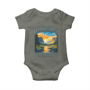 Yellowstone National Park Baby Onesie Worlds First NP Retro Vintage Graphic TS02 Military Green Print Your Wear