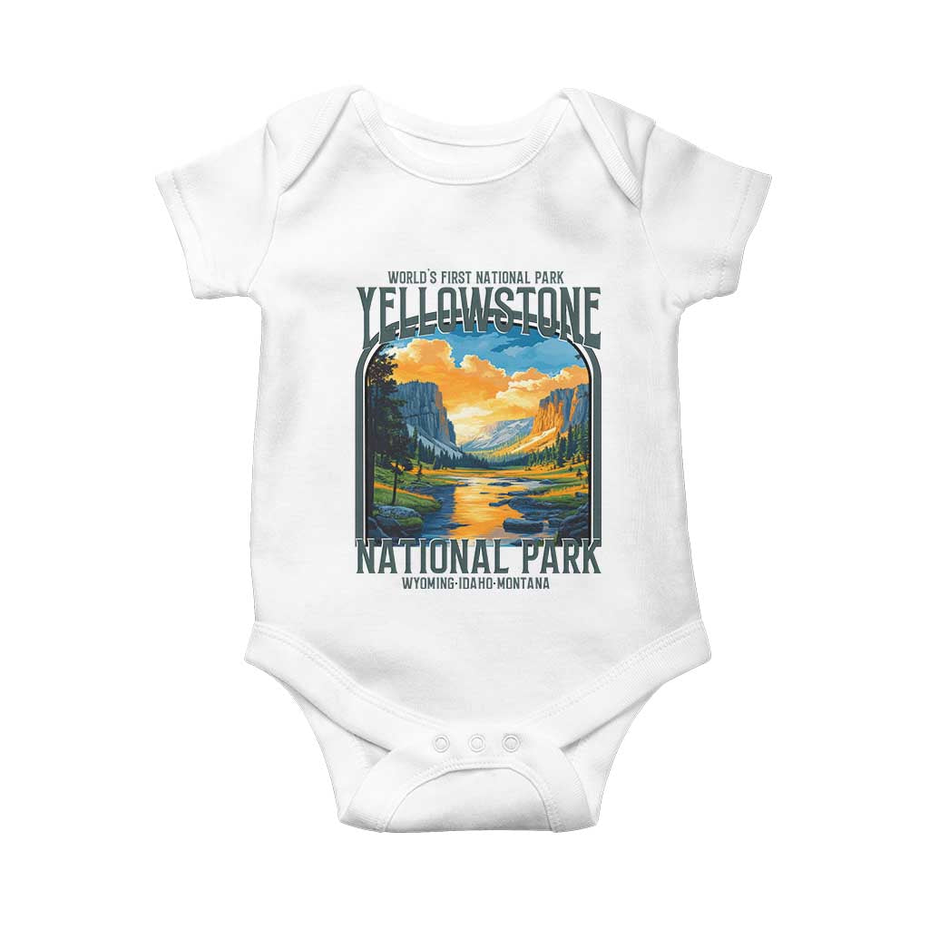 Yellowstone National Park Baby Onesie Worlds First NP Retro Vintage Graphic TS02 White Print Your Wear