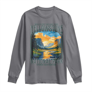 Yellowstone National Park Long Sleeve Shirt Worlds First NP Retro Vintage Graphic TS02 Charcoal Print Your Wear