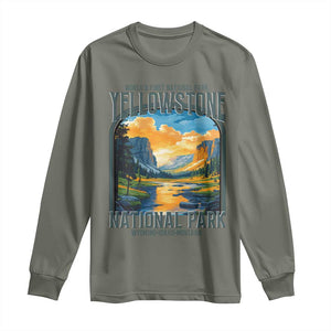 Yellowstone National Park Long Sleeve Shirt Worlds First NP Retro Vintage Graphic TS02 Military Green Print Your Wear