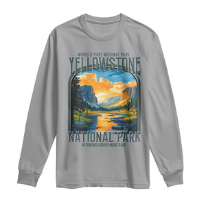 Yellowstone National Park Long Sleeve Shirt Worlds First NP Retro Vintage Graphic TS02 Sport Gray Print Your Wear