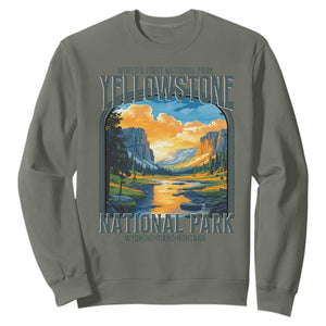 Yellowstone National Park Sweatshirt Worlds First NP Retro Vintage Graphic TS02 Military Green Print Your Wear