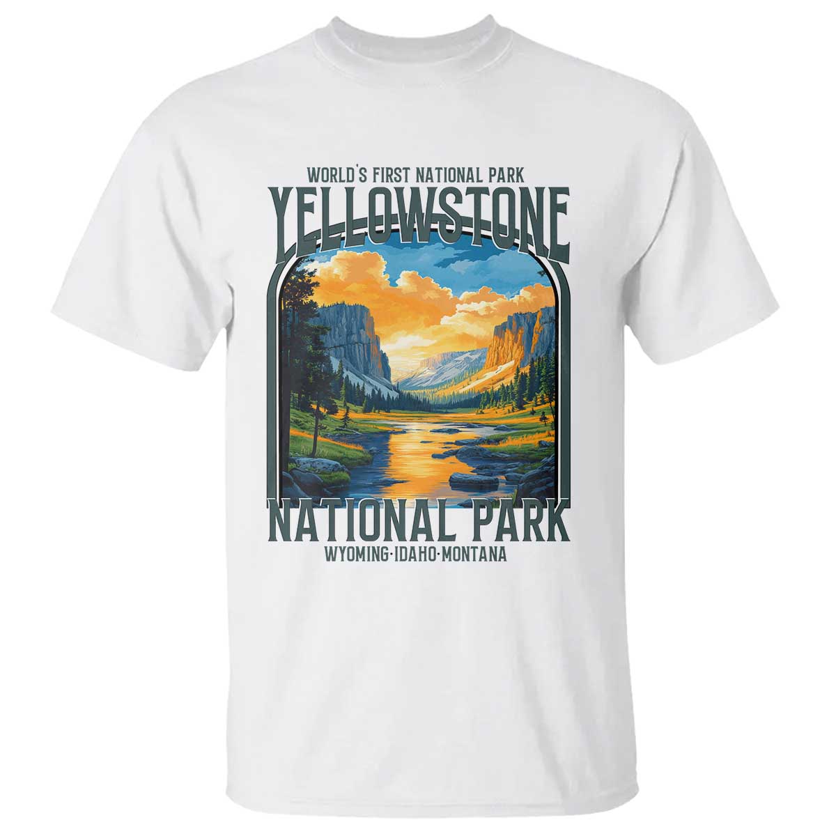 Yellowstone National Park T Shirt Worlds First NP Retro Vintage Graphic TS02 White Print Your Wear