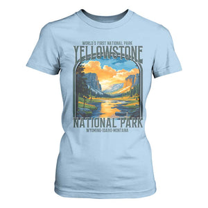 Yellowstone National Park T Shirt For Women Worlds First NP Retro Vintage Graphic TS02 Light Blue Print Your Wear