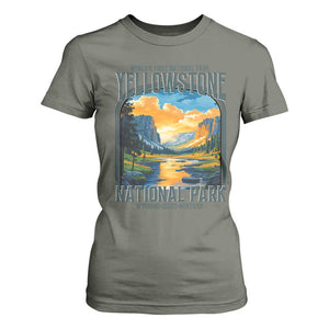 Yellowstone National Park T Shirt For Women Worlds First NP Retro Vintage Graphic TS02 Military Green Print Your Wear