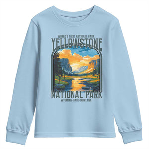 Yellowstone National Park Youth Sweatshirt Worlds First NP Retro Vintage Graphic TS02 Light Blue Print Your Wear