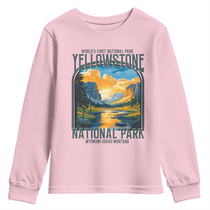 Yellowstone National Park Youth Sweatshirt Worlds First NP Retro Vintage Graphic TS02 Light Pink Print Your Wear