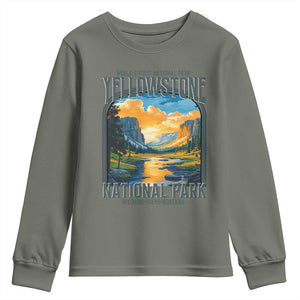 Yellowstone National Park Youth Sweatshirt Worlds First NP Retro Vintage Graphic TS02 Military Green Print Your Wear