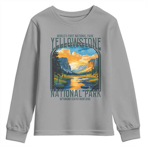 Yellowstone National Park Youth Sweatshirt Worlds First NP Retro Vintage Graphic TS02 Sport Gray Print Your Wear