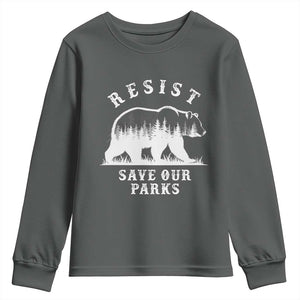 Resist Save Our Parks Youth Sweatshirt Bear US National Parks Wildlife Nature TS02 Dark Heather Print Your Wear