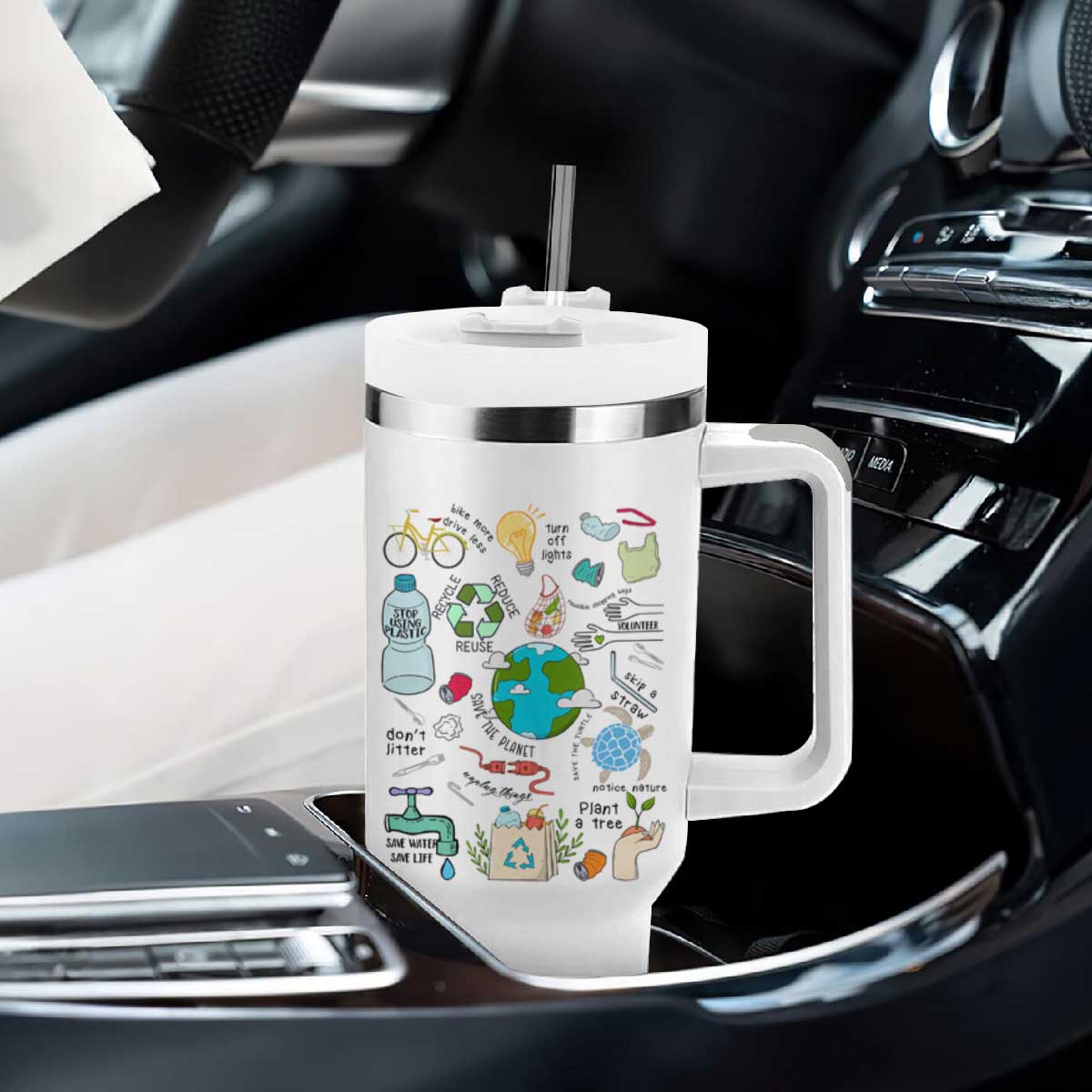 Save The Planet Tumbler With Handle Earth Day Protect Nature Environmental Recycling TS02 Print Your Wear