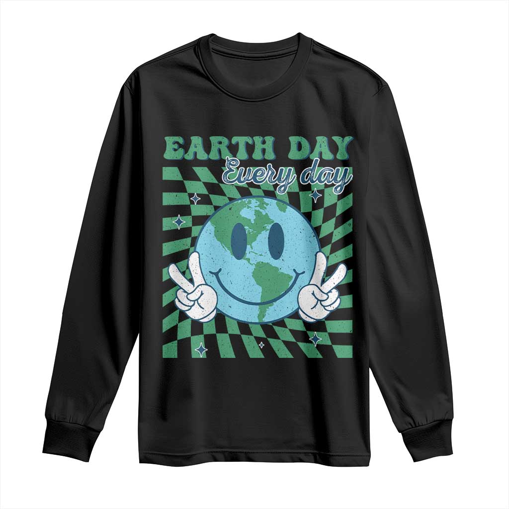 Earth Day Everyday Long Sleeve Shirt Smile Face Hippie Planet Anniversary TS02 Black Print Your Wear