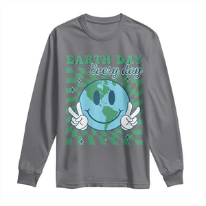 Earth Day Everyday Long Sleeve Shirt Smile Face Hippie Planet Anniversary TS02 Charcoal Print Your Wear