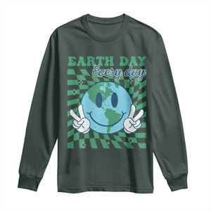 Earth Day Everyday Long Sleeve Shirt Smile Face Hippie Planet Anniversary TS02 Dark Forest Green Print Your Wear