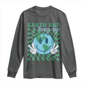 Earth Day Everyday Long Sleeve Shirt Smile Face Hippie Planet Anniversary TS02 Dark Heather Print Your Wear