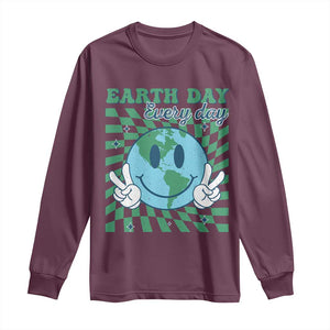 Earth Day Everyday Long Sleeve Shirt Smile Face Hippie Planet Anniversary TS02 Maroon Print Your Wear