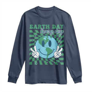 Earth Day Everyday Long Sleeve Shirt Smile Face Hippie Planet Anniversary TS02 Navy Print Your Wear