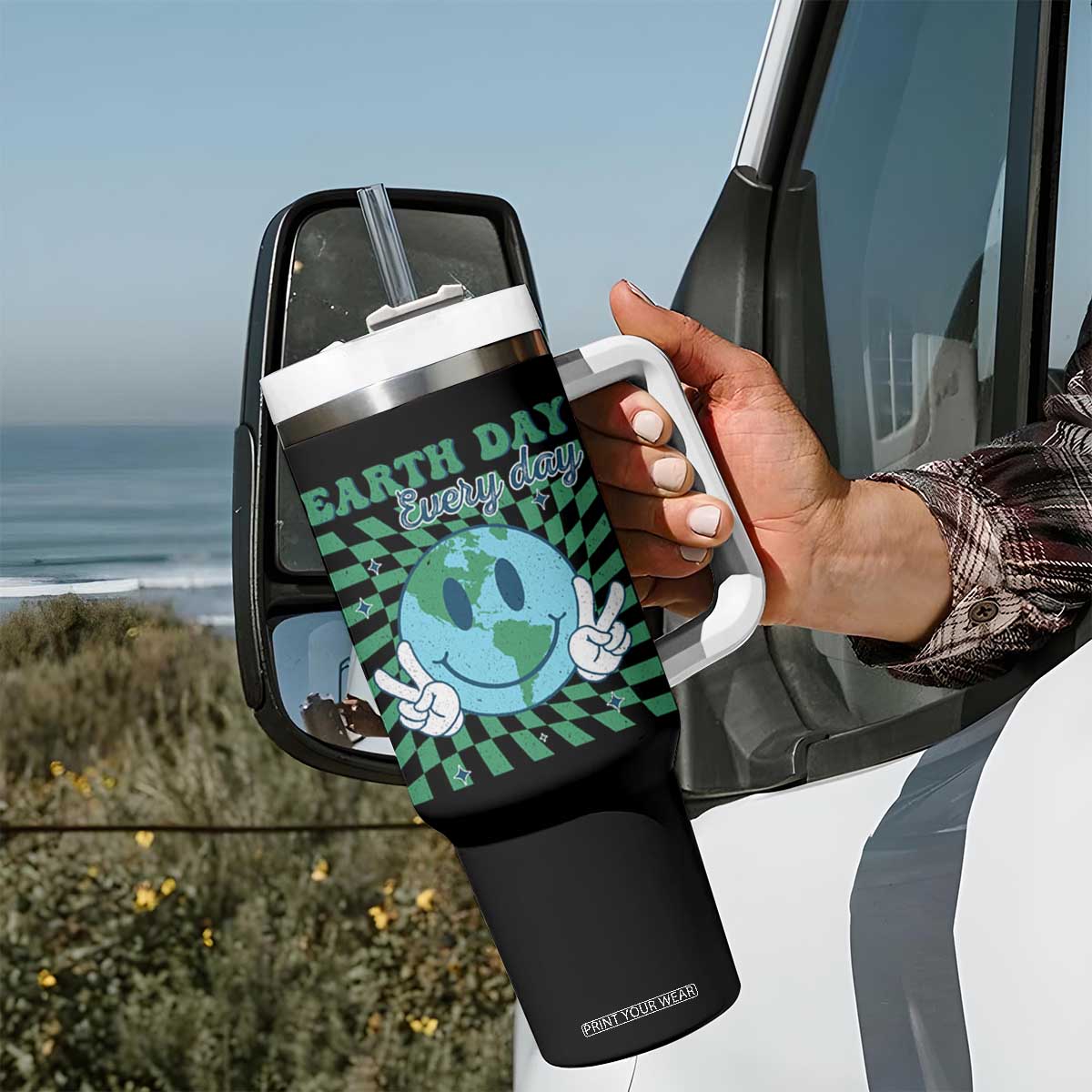 Earth Day Everyday Tumbler With Handle Smile Face Hippie Planet Anniversary TS02 Print Your Wear