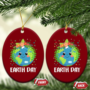 Happy Earth Day Ceramic Ornament Cute Earth With Floral TS02 Print Your Wear