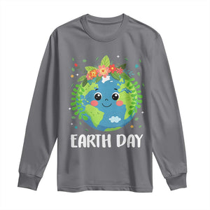 Happy Earth Day Long Sleeve Shirt Cute Earth With Floral TS02 Charcoal Print Your Wear