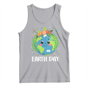 Happy Earth Day Tank Top Cute Earth With Floral TS02 Athletic Heather Print Your Wear