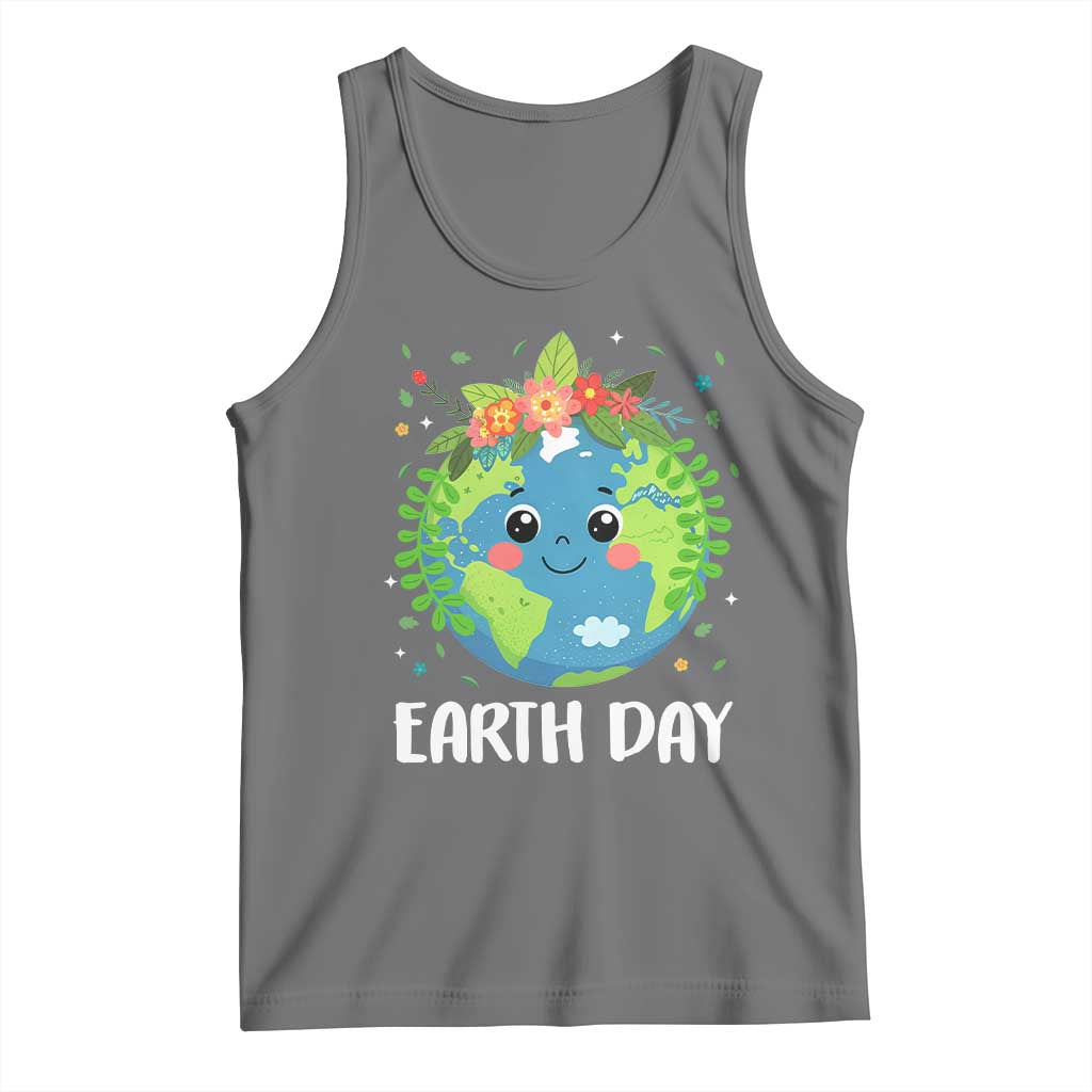 Happy Earth Day Tank Top Cute Earth With Floral TS02 Black Heather Print Your Wear