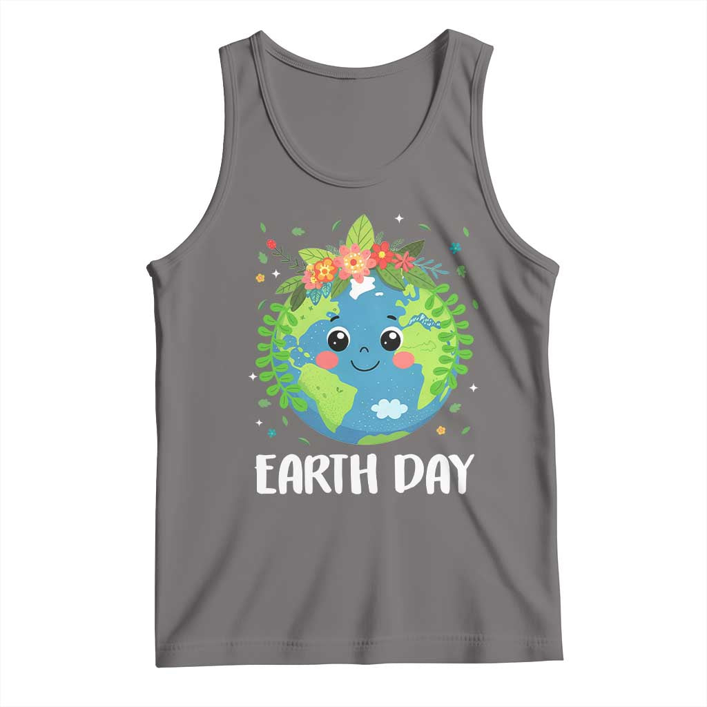 Happy Earth Day Tank Top Cute Earth With Floral TS02 Deep Heather Print Your Wear