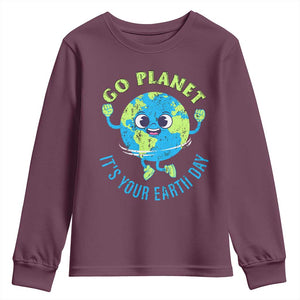 Go Planet It's Your Earth Day Youth Sweatshirt TS02 Maroon Print Your Wear