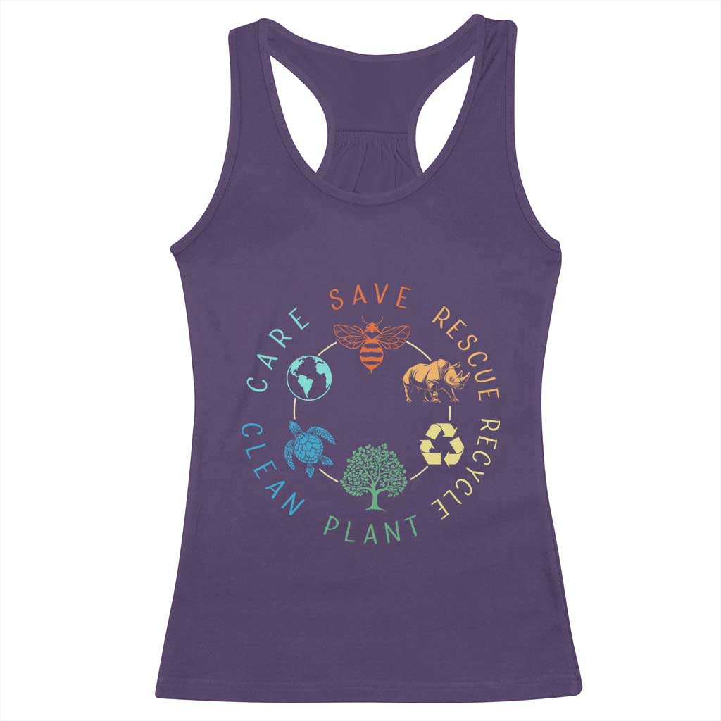 Save Bees Rescue Animals Recycle Plastic Racerback Tank Top Earth Day Protect The Environment TS02 Purple Print Your Wear