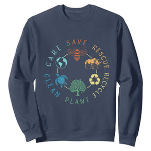 Save Bees Rescue Animals Recycle Plastic Sweatshirt Earth Day Protect The Environment TS02 Navy Print Your Wear
