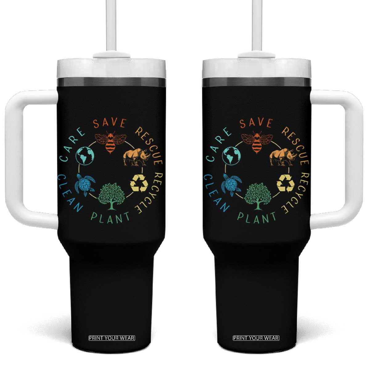 Save Bees Rescue Animals Recycle Plastic Tumbler With Handle Earth Day Protect The Environment TS02 One Size: 40 oz Black Print Your Wear