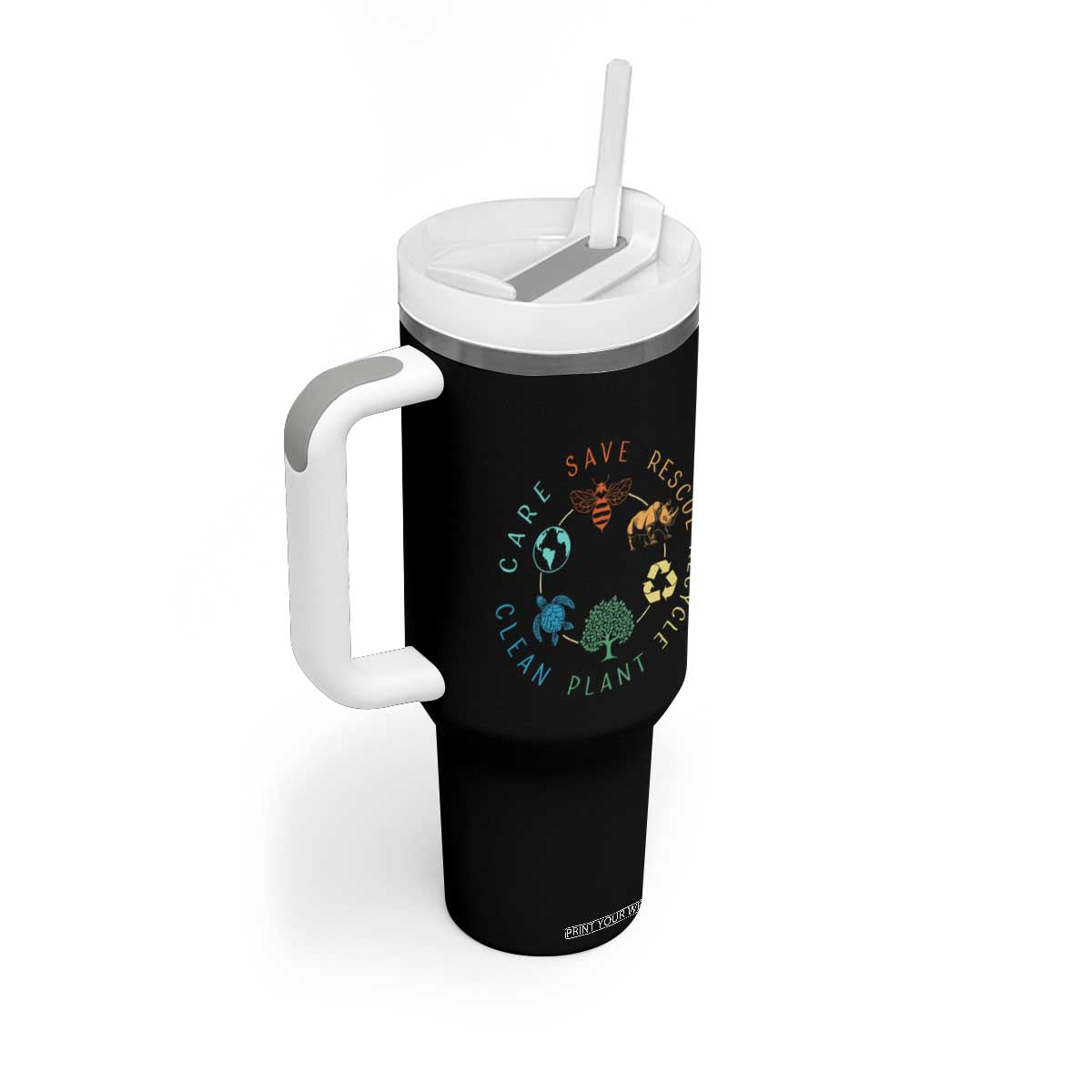 Save Bees Rescue Animals Recycle Plastic Tumbler With Handle Earth Day Protect The Environment TS02 Print Your Wear
