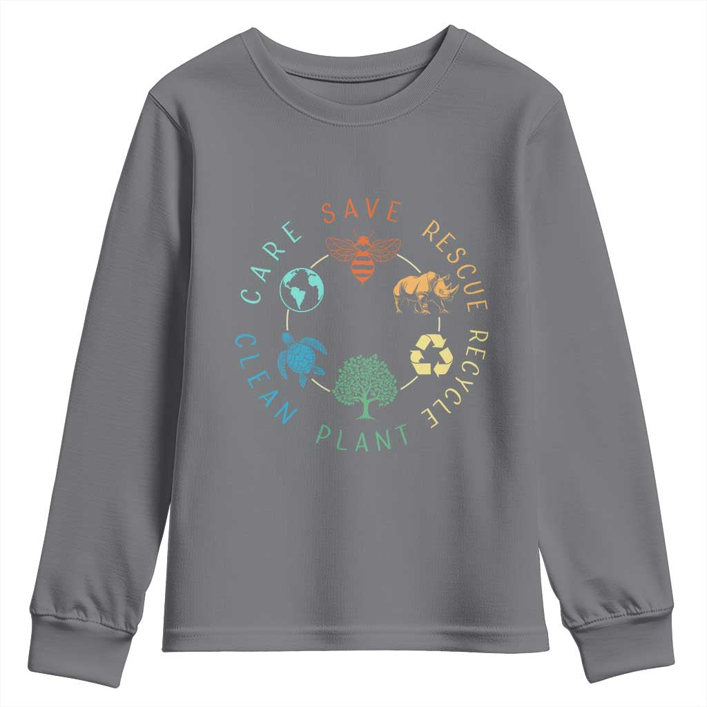 Save Bees Rescue Animals Recycle Plastic Youth Sweatshirt Earth Day Protect The Environment TS02 Charcoal Print Your Wear