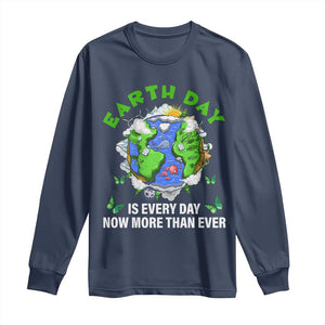 Earth Day Is Every Day Long Sleeve Shirt Now More Than Ever TS02 Navy Print Your Wear