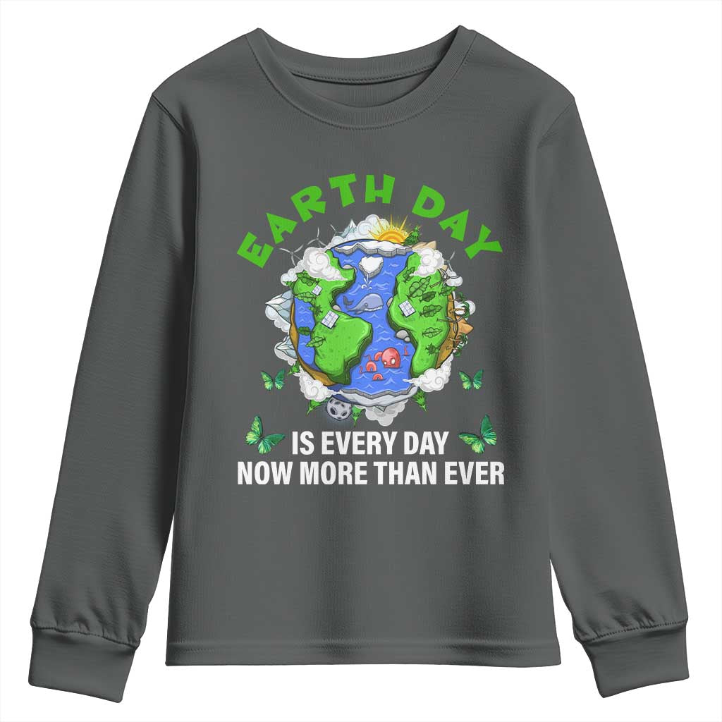 Earth Day Is Every Day Youth Sweatshirt Now More Than Ever TS02 Dark Heather Print Your Wear