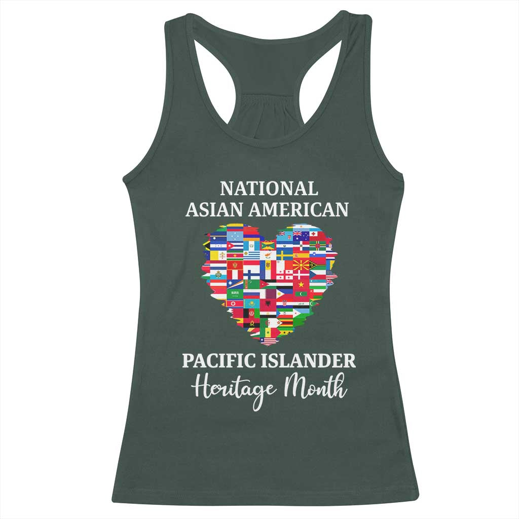 AAPI Heritage Month Racerback Tank Top National Asian American and Pacific Islander Countries Flag Heart TS02 Dark Forest Green Print Your Wear