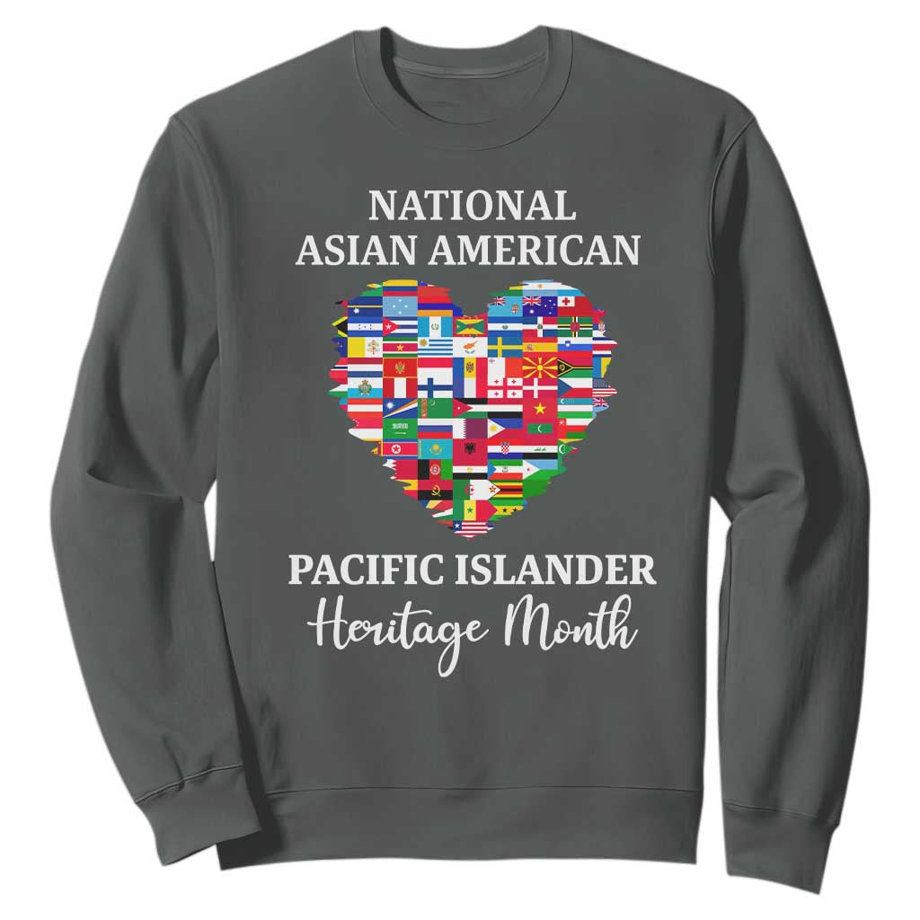 AAPI Heritage Month Sweatshirt National Asian American and Pacific Islander Countries Flag Heart TS02 Dark Heather Print Your Wear