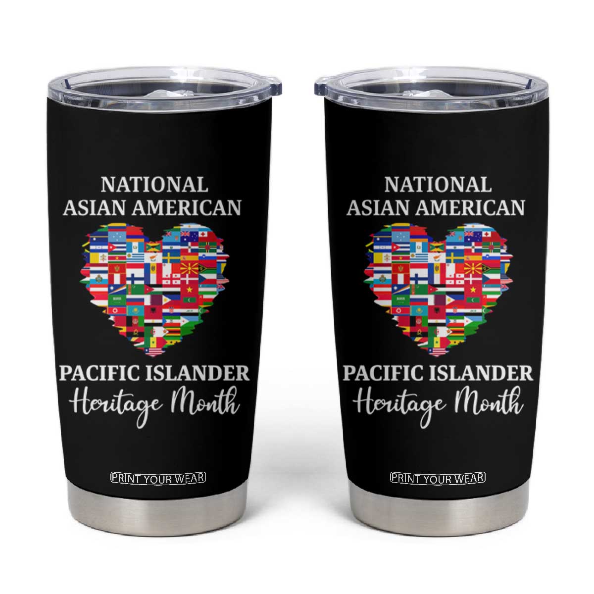AAPI Heritage Month Tumbler Cup National Asian American and Pacific Islander Countries Flag Heart TS02 Black Print Your Wear