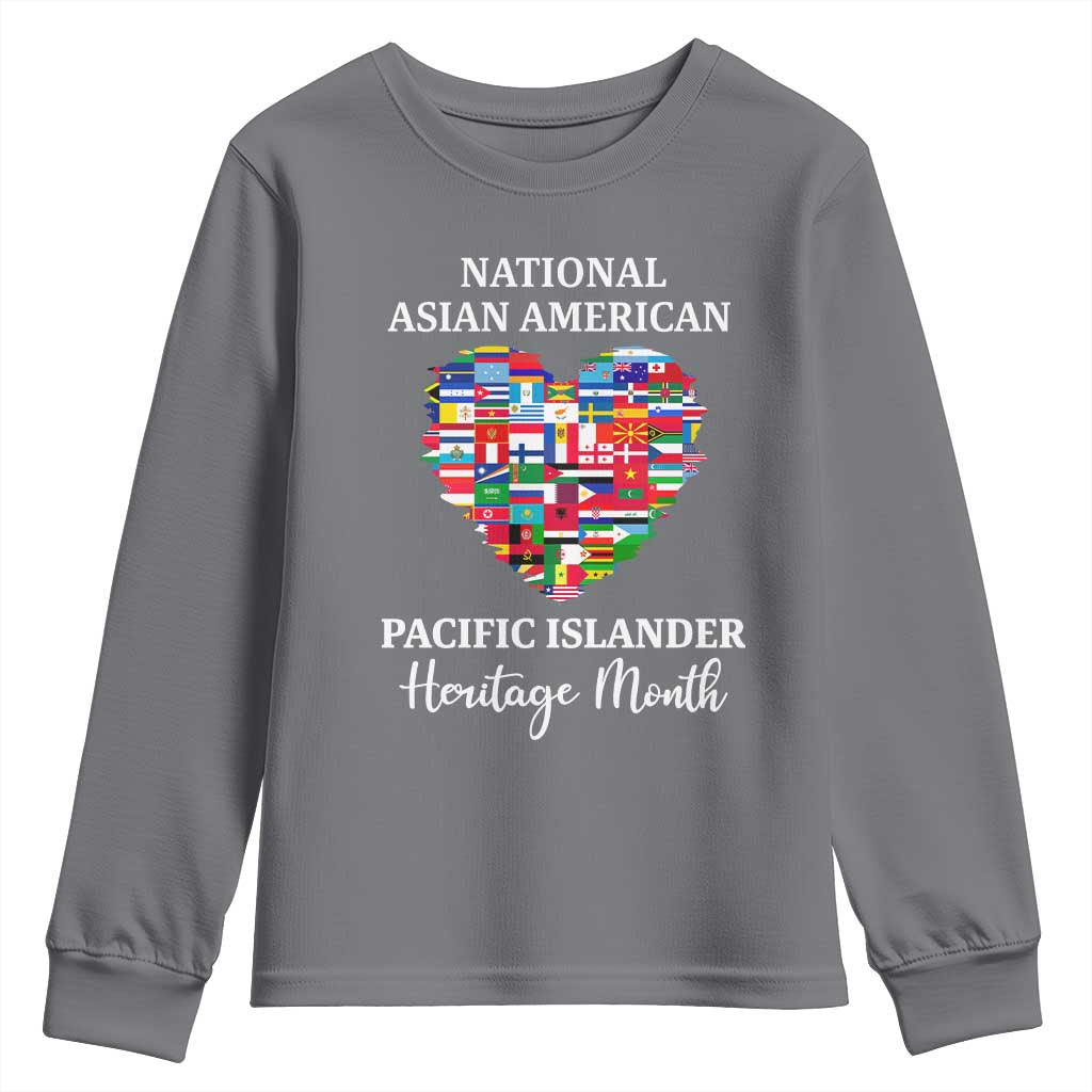 AAPI Heritage Month Youth Sweatshirt National Asian American and Pacific Islander Countries Flag Heart TS02 Charcoal Print Your Wear