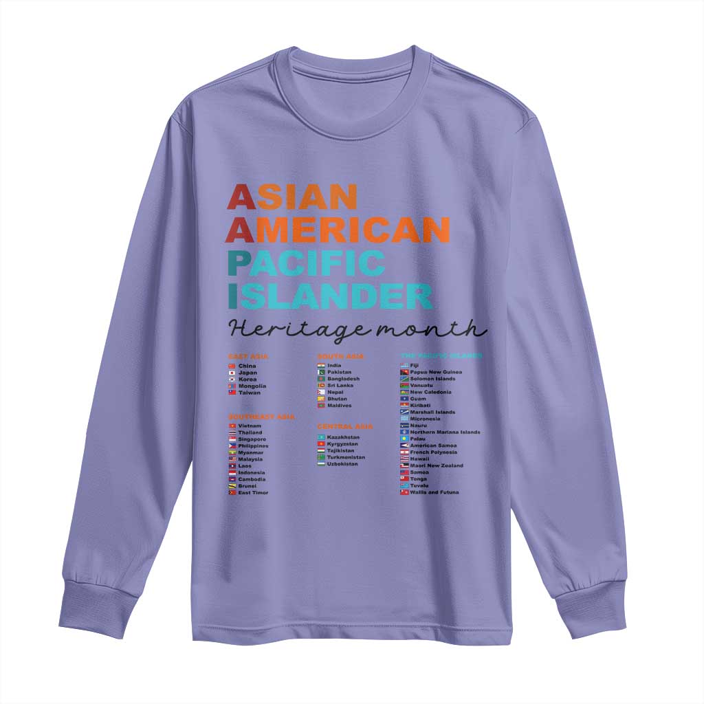 AAPI Heritage Month Long Sleeve Shirt Asian American and Pacific Islander Countries Pride TS02 Violet Print Your Wear