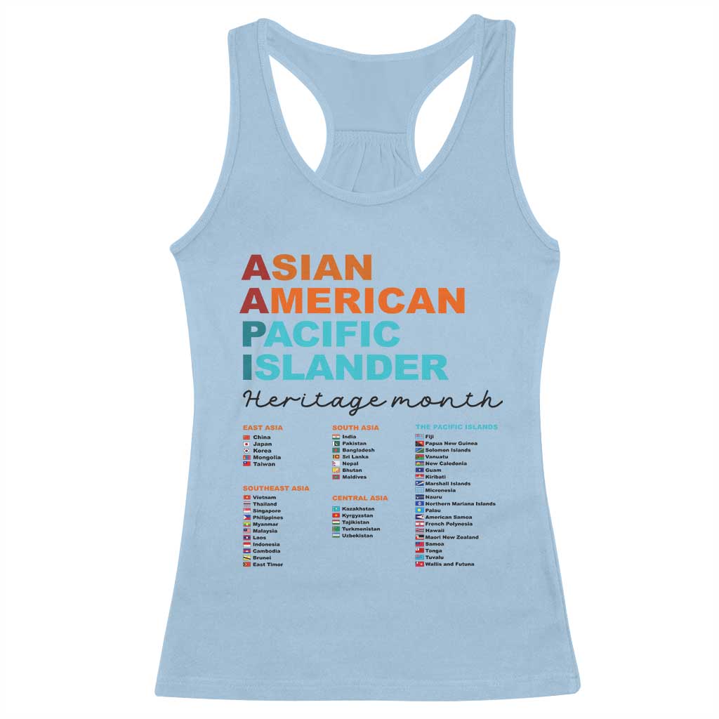 AAPI Heritage Month Racerback Tank Top Asian American and Pacific Islander Countries Pride TS02 Light Blue Print Your Wear