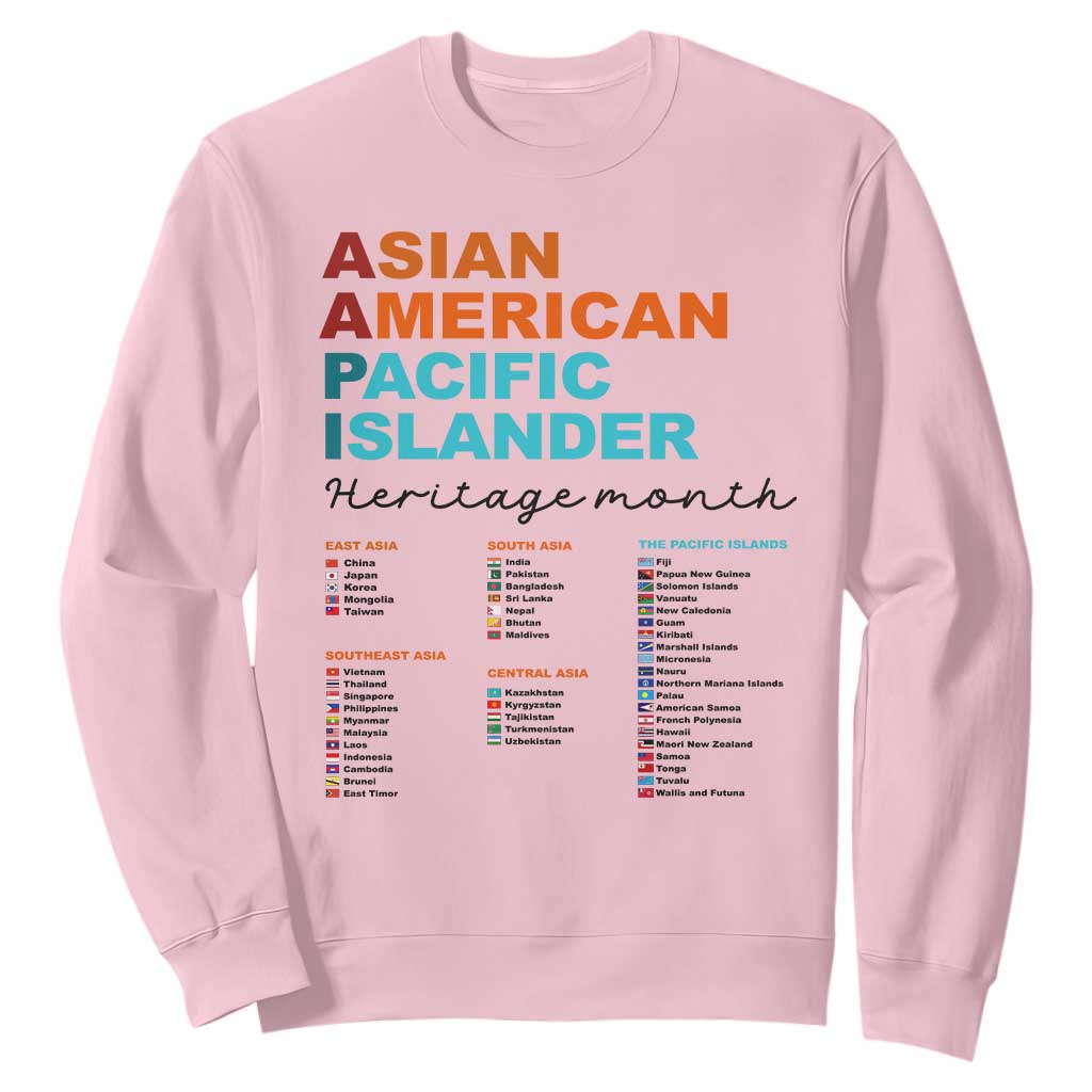 AAPI Heritage Month Sweatshirt Asian American and Pacific Islander Countries Pride TS02 Light Pink Print Your Wear