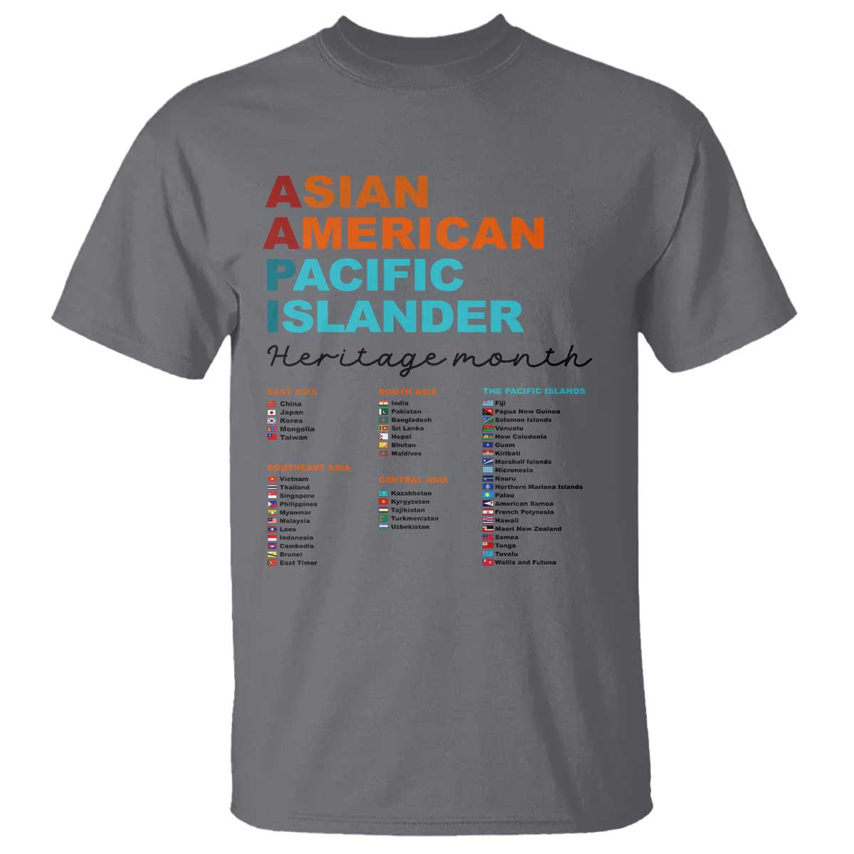 AAPI Heritage Month T Shirt Asian American and Pacific Islander Countries Pride TS02 Charcoal Print Your Wear