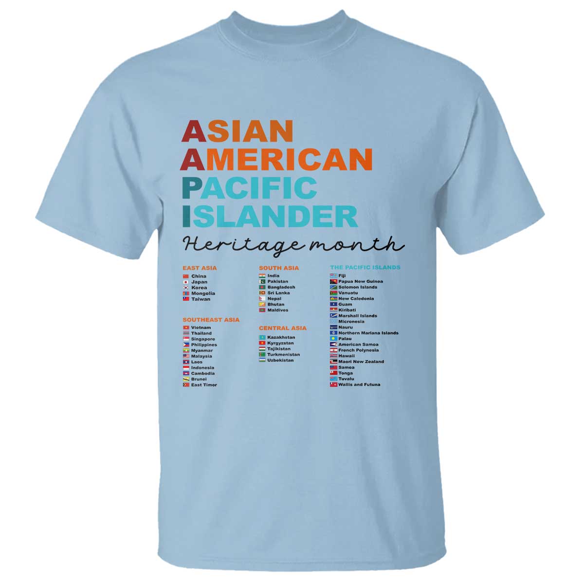 AAPI Heritage Month T Shirt Asian American and Pacific Islander Countries Pride TS02 Light Blue Print Your Wear