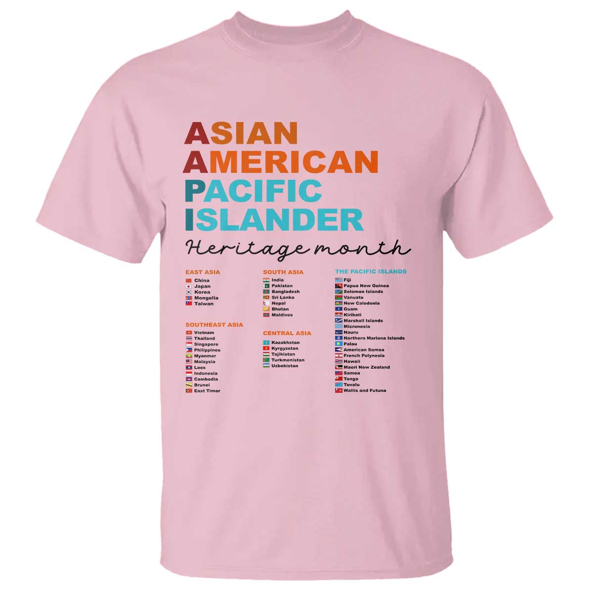 AAPI Heritage Month T Shirt Asian American and Pacific Islander Countries Pride TS02 Light Pink Print Your Wear
