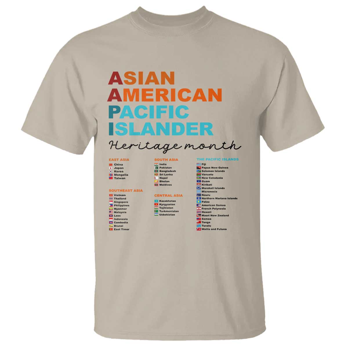 AAPI Heritage Month T Shirt Asian American and Pacific Islander Countries Pride TS02 Sand Print Your Wear