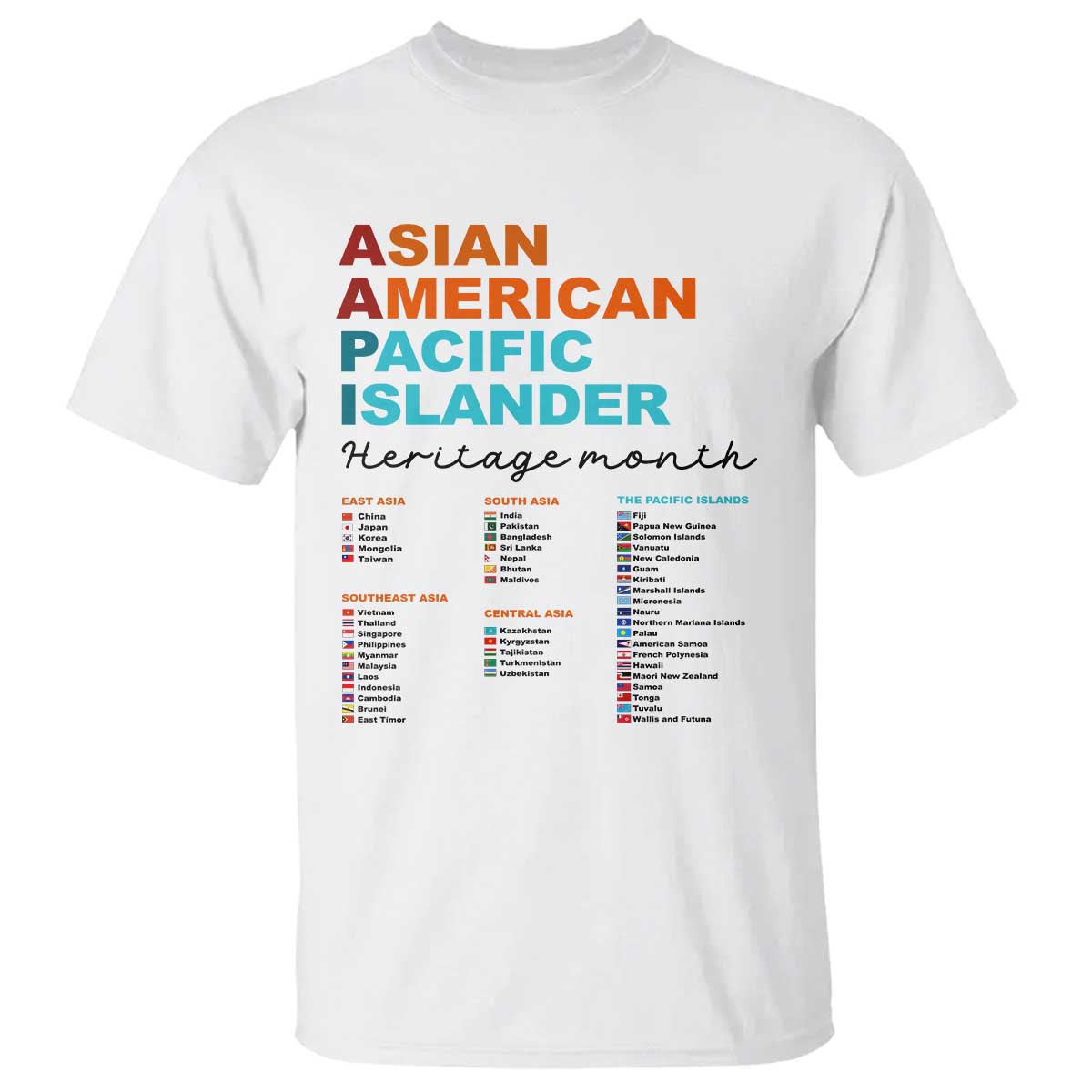 AAPI Heritage Month T Shirt Asian American and Pacific Islander Countries Pride TS02 White Print Your Wear
