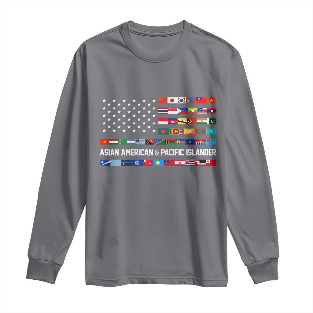 AAPI Heritage Month Long Sleeve Shirt Asian American and Pacific Islander USA Flag TS02 Charcoal Print Your Wear