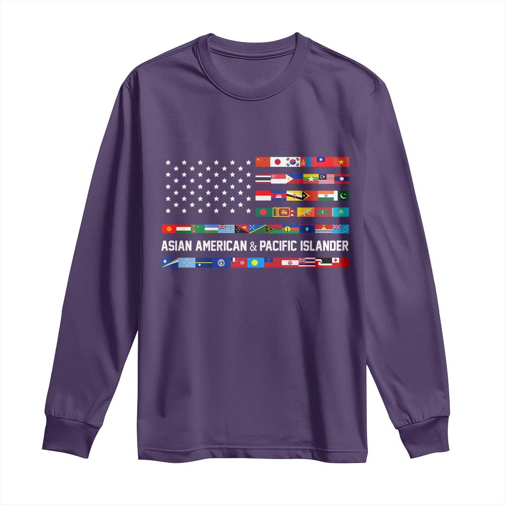 AAPI Heritage Month Long Sleeve Shirt Asian American and Pacific Islander USA Flag TS02 Purple Print Your Wear